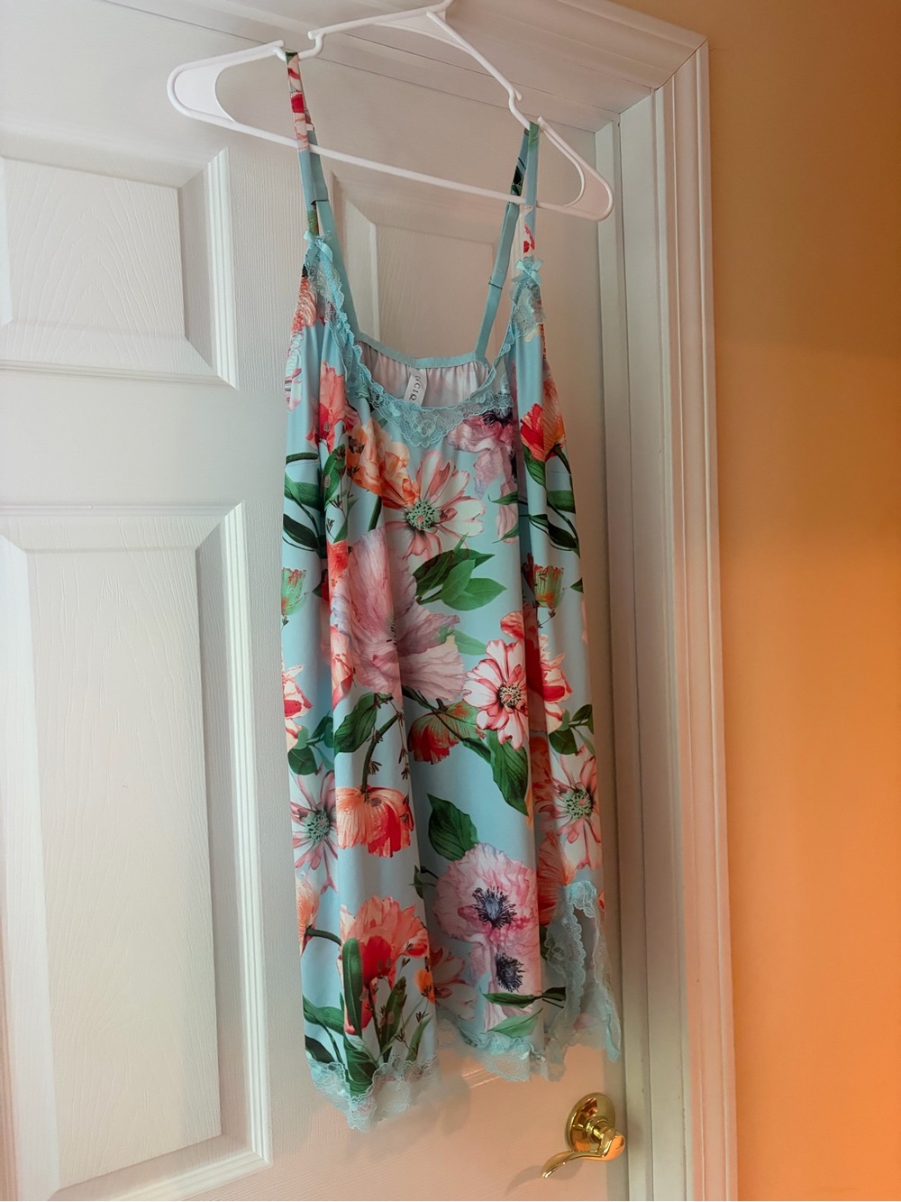 Cacique Aqua Floral Lace-Trim Slip Chemise